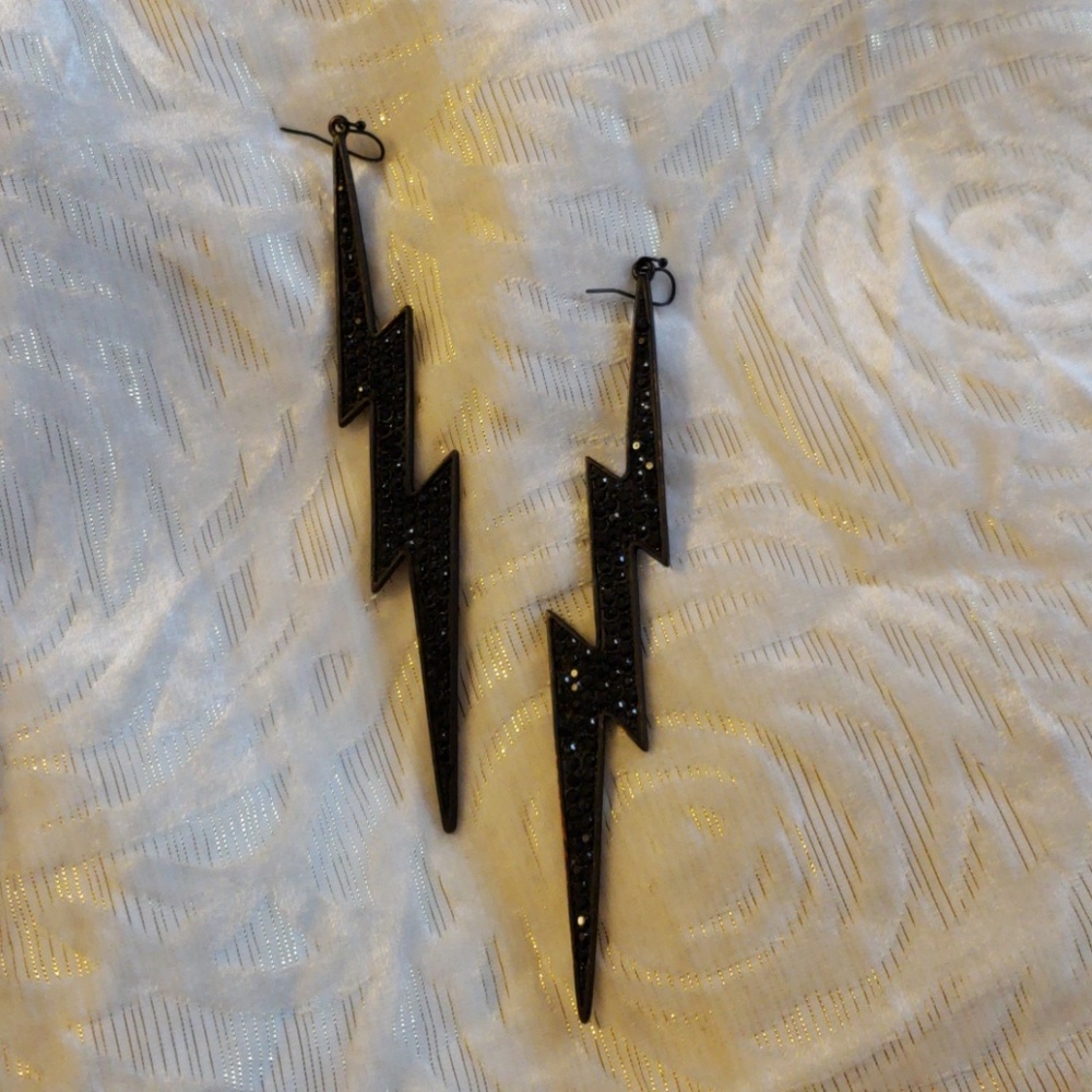 Black rhinestone lightning earrings